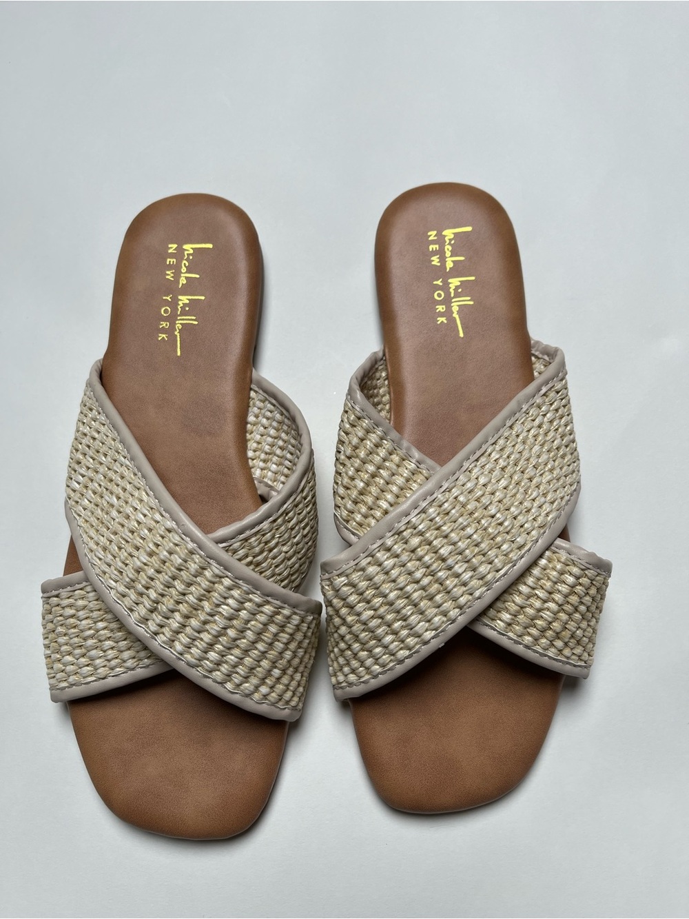 Women's Beige Woven Slide Sandals